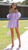 Light Purple Sexy High-waisted One-shoulder Short Dress