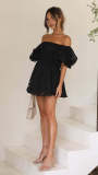 Black Sexy High-waisted One-shoulder Short Dress
