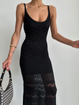 Black Elegant Bodycon Knitted See-through Sling Dress