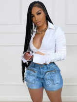 Blue Stretch Denim 3D Pocket Shorts