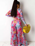Chiffon Irregular Print Long Sleeve Wide Leg Casual Two Piece Suit