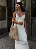 White Elegant Bodycon Knitted See-through Sling Dress