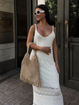 White Elegant Bodycon Knitted See-through Sling Dress
