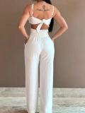 White Suspender Fashion Backless Jumpsuit