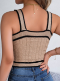 Khaki Summer Contrast Button Sleeveless Belly Button Knit Top