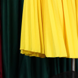 Yellow Sexy Pleated Sloping Shoulder Strappy Dress