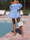 Light Blue Sexy High-waisted One-shoulder Short Dress