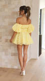 Light Yellow Sexy High-waisted One-shoulder Short Dress