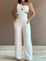 White Suspender Fashion Backless Jumpsuit