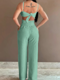 Green Suspender Fashion Backless Jumpsuit