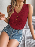 Wine Red New Button V-Neck Hollow Holiday Sweater