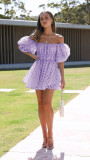 Light Purple Sexy High-waisted One-shoulder Short Dress