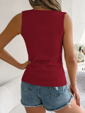 Wine Red New Button V-Neck Hollow Holiday Sweater
