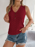 Wine Red New Button V-Neck Hollow Holiday Sweater