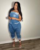 Fashionable Washed Loose Denim Jumpsuit