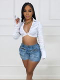 Blue Stretch Denim 3D Pocket Shorts
