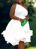 White Sexy Pleated Sloping Shoulder Strappy Dress
