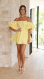Light Yellow Sexy High-waisted One-shoulder Short Dress