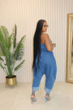 Fashionable Washed Loose Denim Jumpsuit