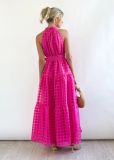 Rose Red Sexy Sleeveless Waist Swing Dress
