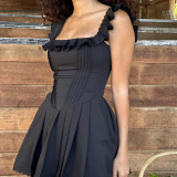 Sexy French Square Neck Herringbone Corset Dress