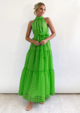 Green Sexy Sleeveless Waist Swing Dress