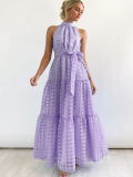 Light Purple Sexy Sleeveless Waist Swing Dress