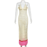 Fashionable Ripped Contrast Color Knitted Strap Dress