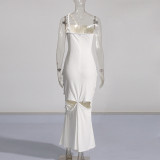 White Sexy One-shoulder Hollow Twist Pleated Slim-fitting Dress