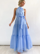 Light Blue Sexy Sleeveless Waist Swing Dress