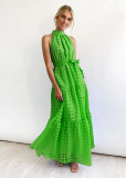 Green Sexy Sleeveless Waist Swing Dress