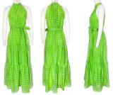 Green Sexy Sleeveless Waist Swing Dress