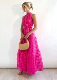 Rose Red Sexy Sleeveless Waist Swing Dress