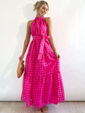 Rose Red Sexy Sleeveless Waist Swing Dress