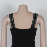 Black Sexy Hot Diamond Stitching Hollow See-through Dress