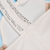 White Sexy Hot Diamond Stitching Hollow See-through Dress