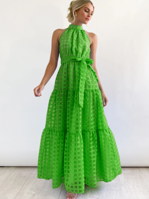 Green Sexy Sleeveless Waist Swing Dress