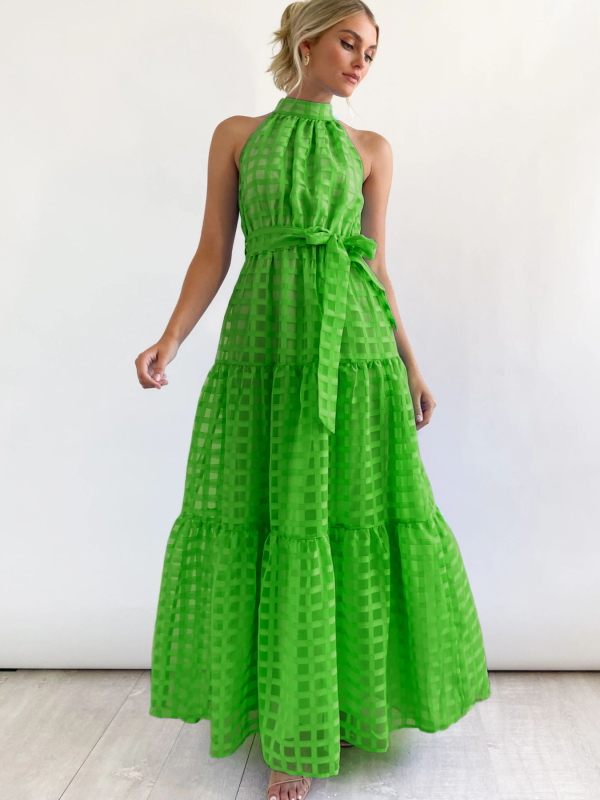 Green Sexy Sleeveless Waist Swing Dress