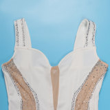 White Sexy Hot Diamond Stitching Hollow See-through Dress