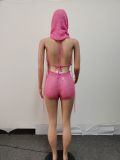 Pink Sexy Body Shaping Hollow Sequin Three-piece Set