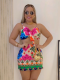 Printed Suspender Hip Skirt Two Piece Set