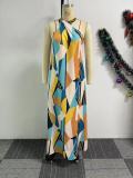 Blue Printed Sleeveless Loose Dress