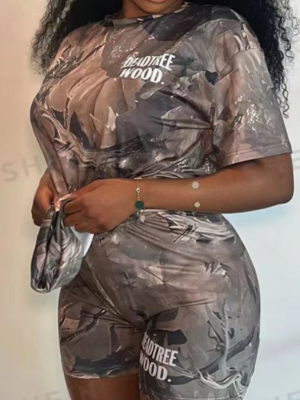 Fashionable And Casual Trendy Printed O-Neck Short-Sleeved Two-Piece Suit