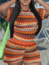Fashionable And Casual Trendy Printed O-Neck Short-Sleeved Two-Piece Suit