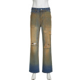 Fashionable Washed Washed-out Gradient High-waisted Jeans