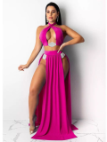 Rose Red Sexy Three-piece Triangle Bikini Cover-up Set