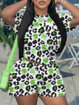 Fashionable And Casual Trendy Printed O-Neck Short-Sleeved Two-Piece Suit