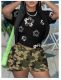 Casual Printed Patchwork O-Neck Short Sleeve Two-Piece Suit