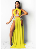 Yellow Sexy Three-piece Triangle Bikini Cover-up Set