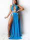 Blue Sexy Three-piece Triangle Bikini Cover-up Set